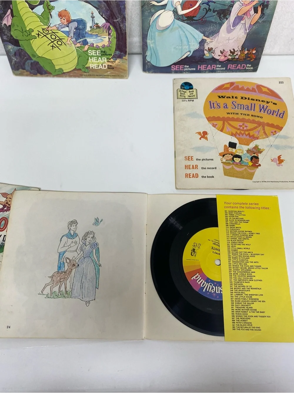 Disney Storybook Records Set Lot of 5 Books with records See Hear Read 331/3 RPM